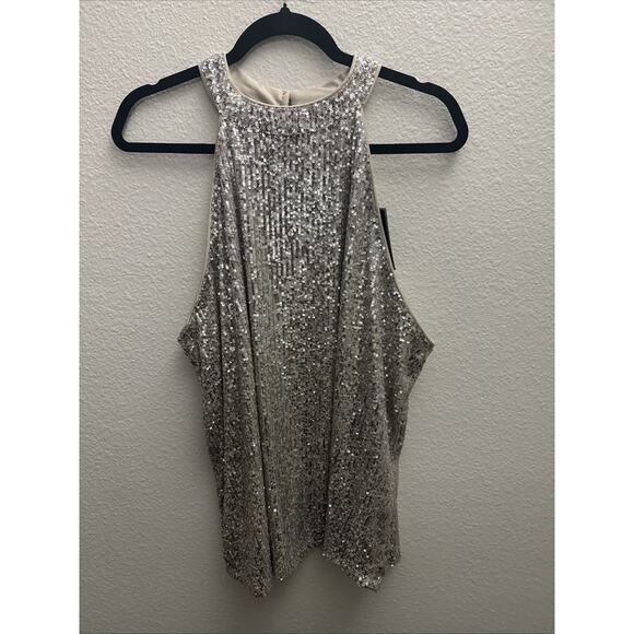 Cable And Gauge Gold Sequence Mock Turtle Neck Round Tank/ Shell Woman’s 3x - Picture 1 of 12
